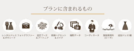 GOGO+ドレス2着ビーチフォトプラン(データ50枚)含まれるものイメージ
